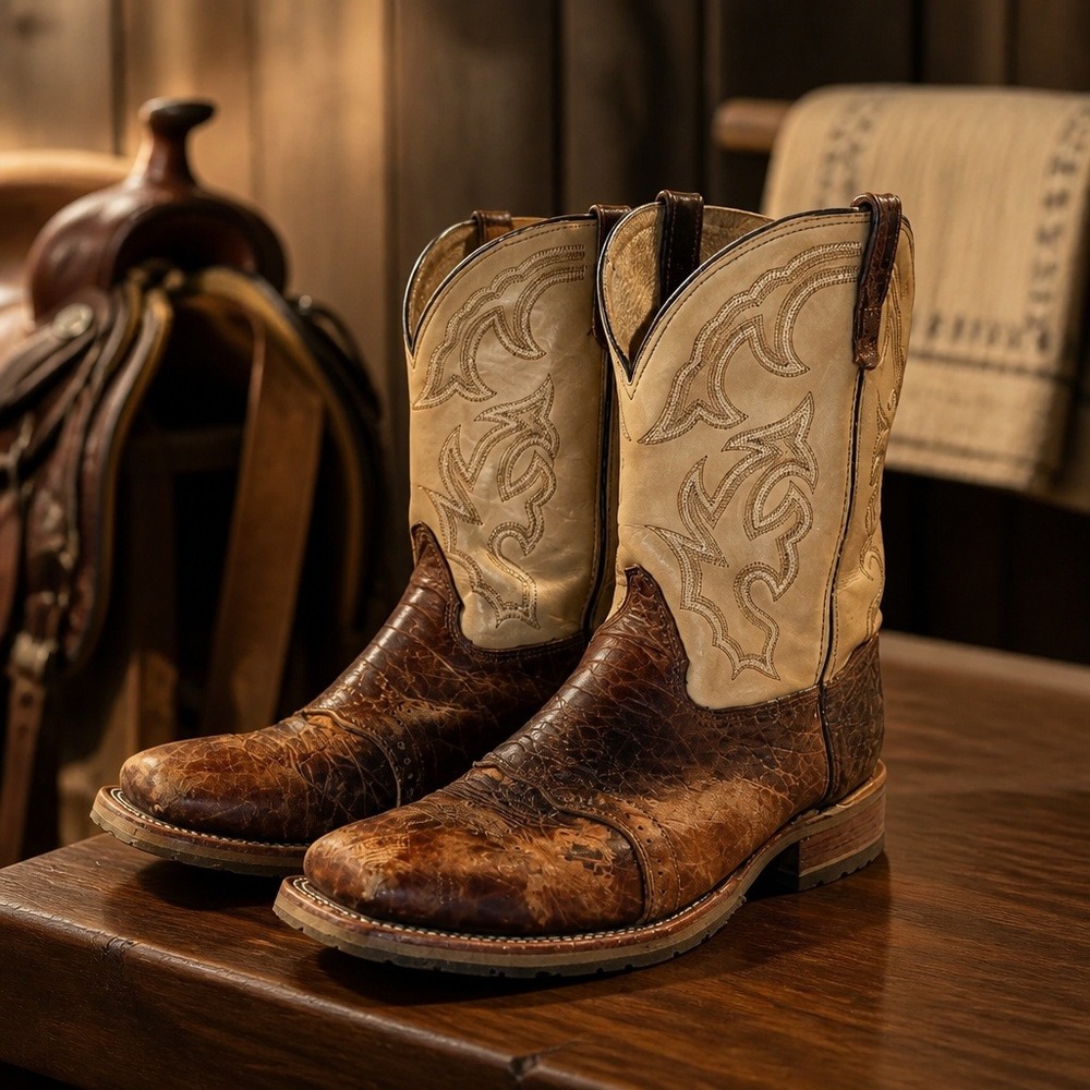 Double-H Mens 13 2E Brown Leather Square Toe Western Work Boots DH4305 USA